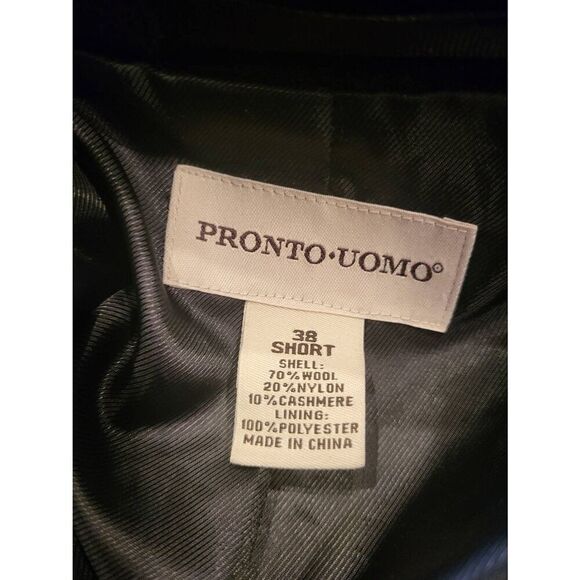 Pronto Uomo Long Overcoat Men's 38 Short Black Wool Cashmere Single Breasted - Picture 4 of 7